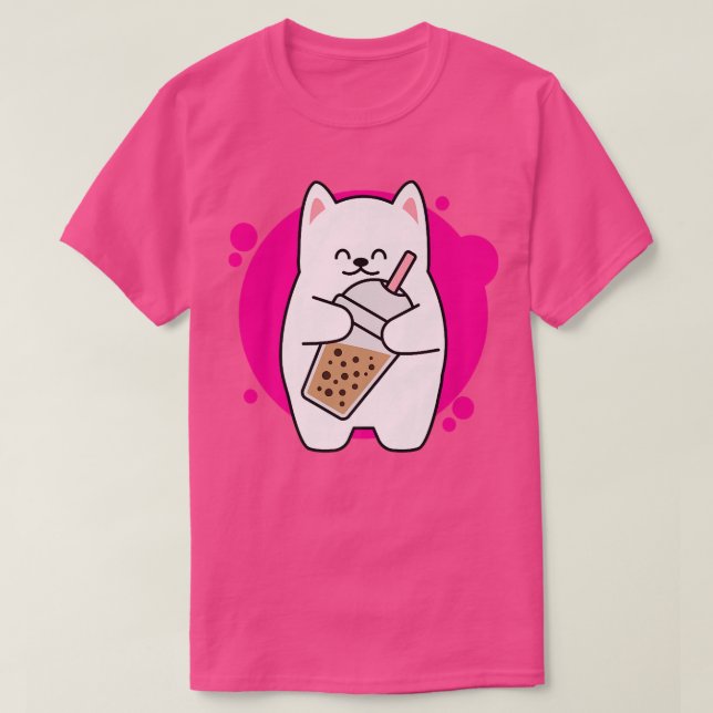 Laughing Cat Neko Kawaii Boba Tea In Anime Style 1 T-Shirt (Design Front)