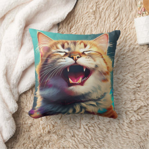 Laughing Cat Pillow! Throw Pillow