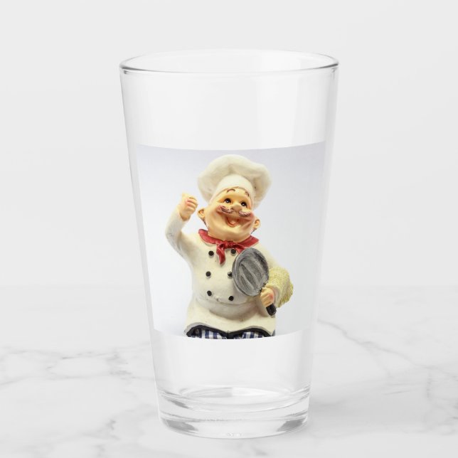 Laughing chef with pan Glass Tumblers (Front)