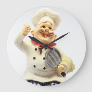Laughing chef with pan pottery figurine  large clock