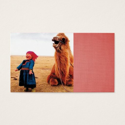 Customizable laughing child and her laughing camel business cards