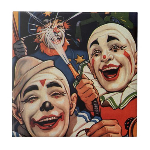 Laughing Circus Clowns and Police Vintage Humor Ceramic Tile