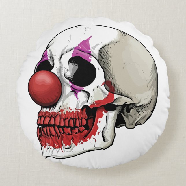 Laughing Clown Skull - Fate Until Death Round Pillow (Front)