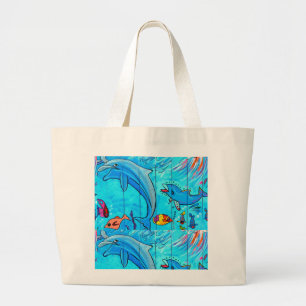 laughing dolphins jumbo tote bag