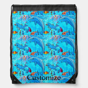 Laughing dolphins Thunder_Cove Drawstring Bag