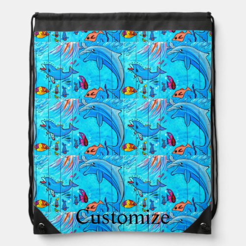 Laughing dolphins Thunder_Cove Drawstring Bag