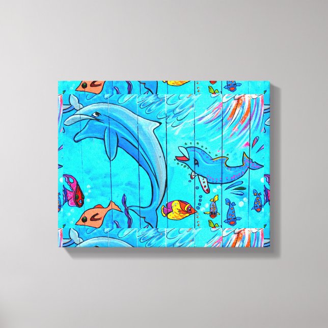 laughing dolphins wrapped canvas print (Front)
