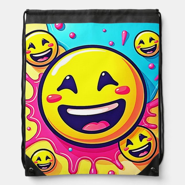 Laughing Emoji Splash Party Drawstring Bag (Front)