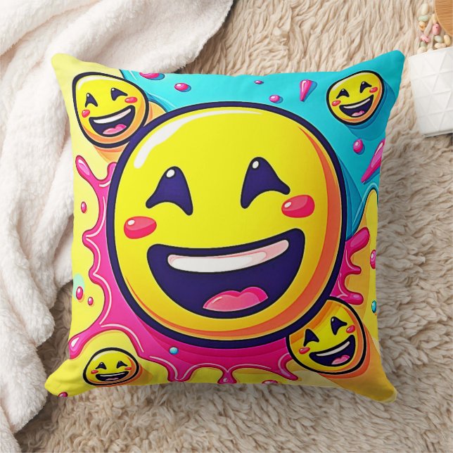 Laughing Emoji Splash Party Throw Pillow (Blanket)