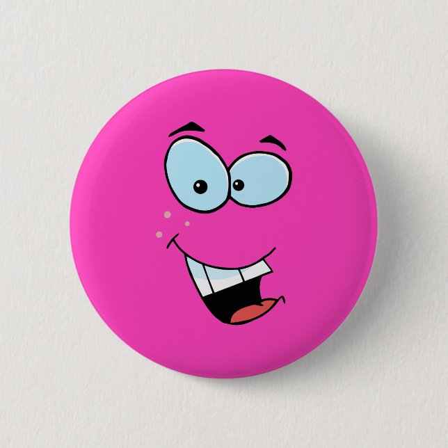 Laughing Face Bright Pink Button (Front)