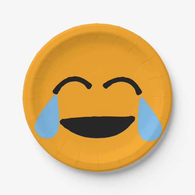 Laughing Face Funny Orange Emoticon Emojii Paper Plates (Front)