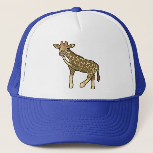 Laughing Giraffe Cute Hand_Drawn Cartoon Animal Trucker Hat