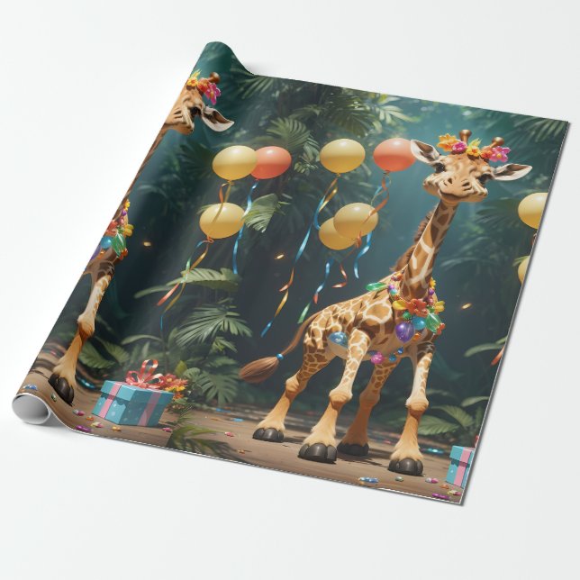 Laughing Giraffe with Gifts | Wrapping Paper (Unrolled)
