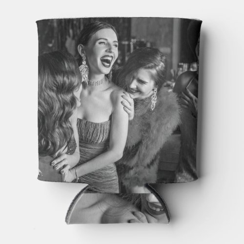 Laughing girls stylish black_white photo can cooler