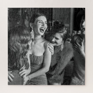 Laughing girls: stylish black-white photo jigsaw puzzle