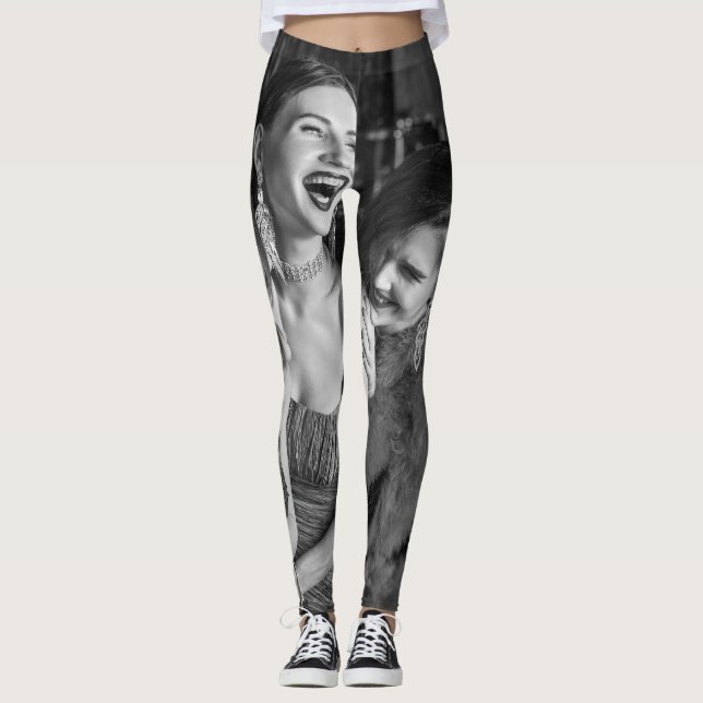 Laughing girls: stylish black-white photo leggings (Front)