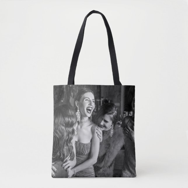 Laughing girls: stylish black-white photo tote bag (Front)
