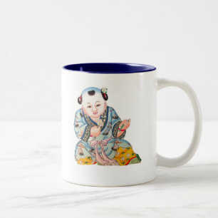 Laughing Good Luck Buddha Asian Buddhist art Two-Tone Coffee Mug