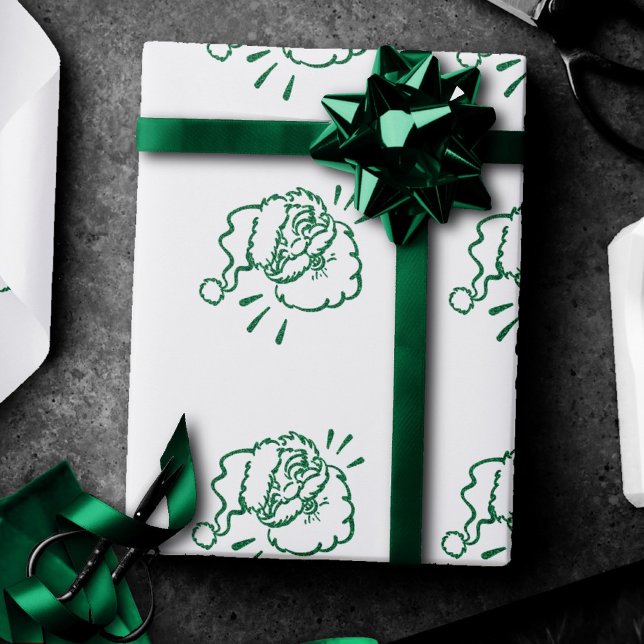 Laughing Green Santa Claus Modern Sparkle Holiday Wrapping Paper (Creator Uploaded)