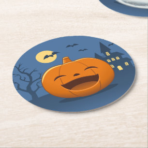Laughing Halloween Pumpkin Round Paper Coaster