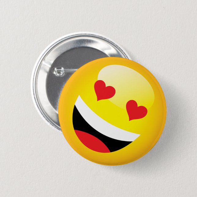 Laughing Heart Eyes Kawaii Emoji Button (Front & Back)