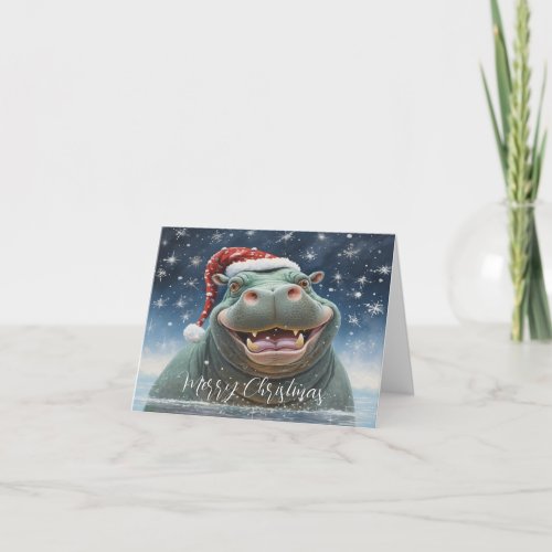 Laughing Hippo Christmas Card