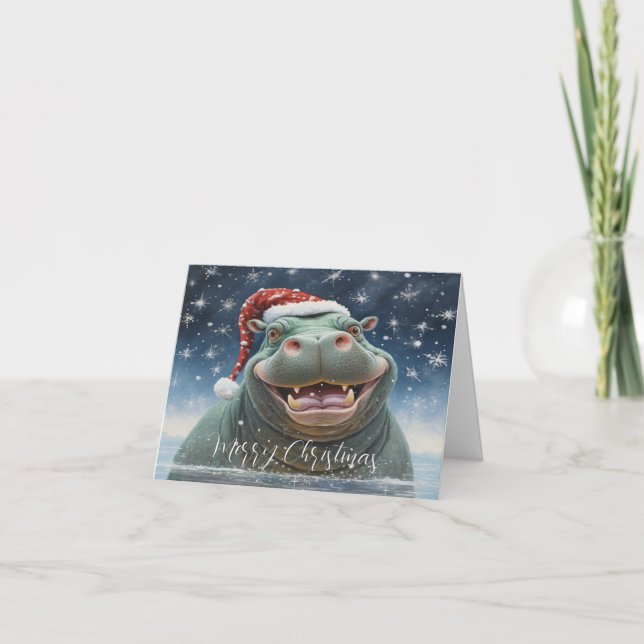 Laughing Hippo Christmas Card (Front)