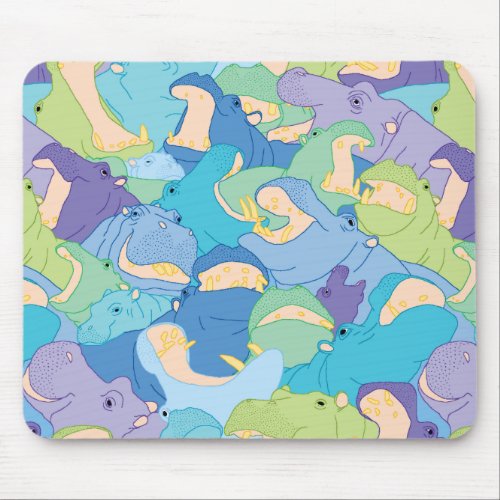 Laughing Hippos _ cool colors Mouse Pad