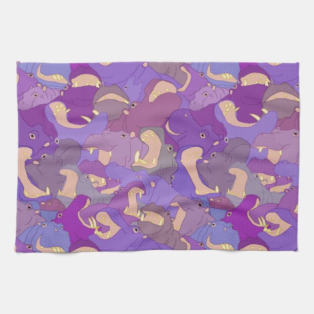 Laughing Hippos - purple Towel (Horizontal)