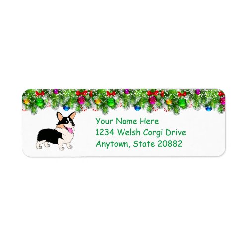 Laughing Holiday Tricolor Welsh Corgi Label