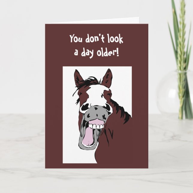 Laughing Horse "Over the Hill" Birthday Humor Card (Front)