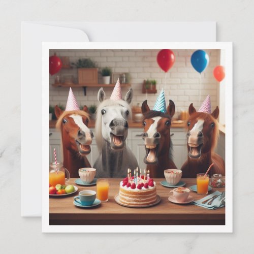 Laughing horses celebrating birthday horse  invitation