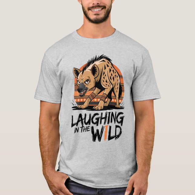 Laughing in the Wild – Fierce Hyena Tribal Style T-Shirt (Front)