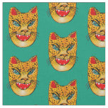 Laughing Jaguar Watercolor Green Fabric