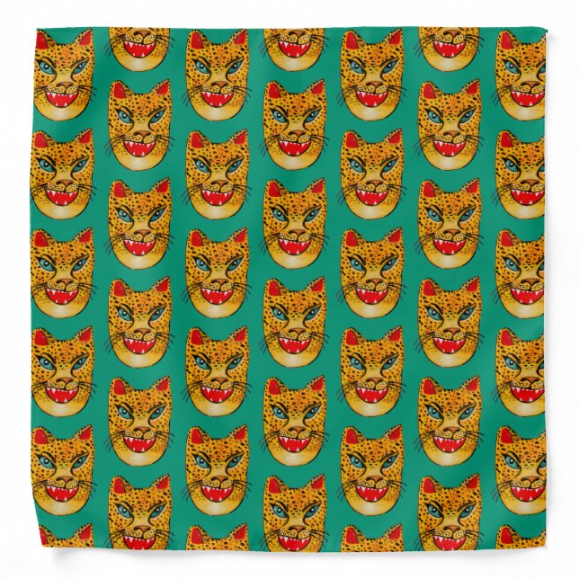Laughing Jaguar Watercolor Pattern Bandana (Front)