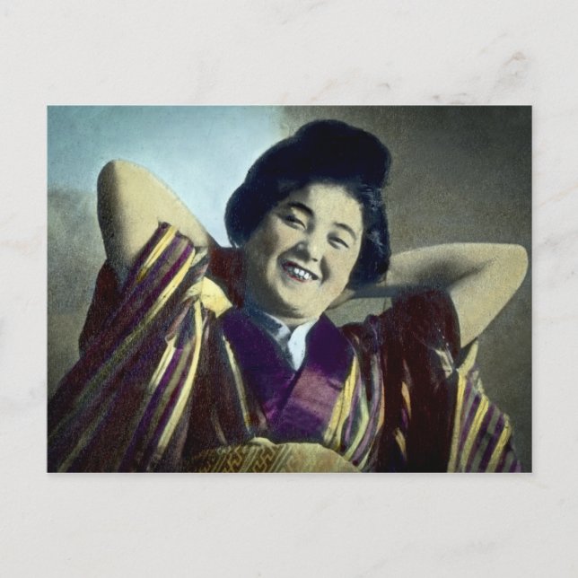 Laughing Japanese Girl Vintage Postcard (Front)