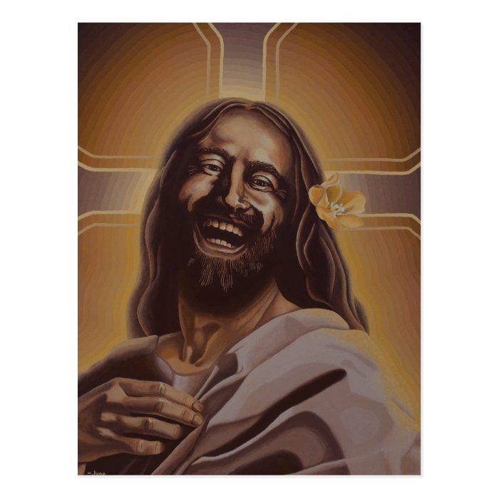 Laughing Jesus post card