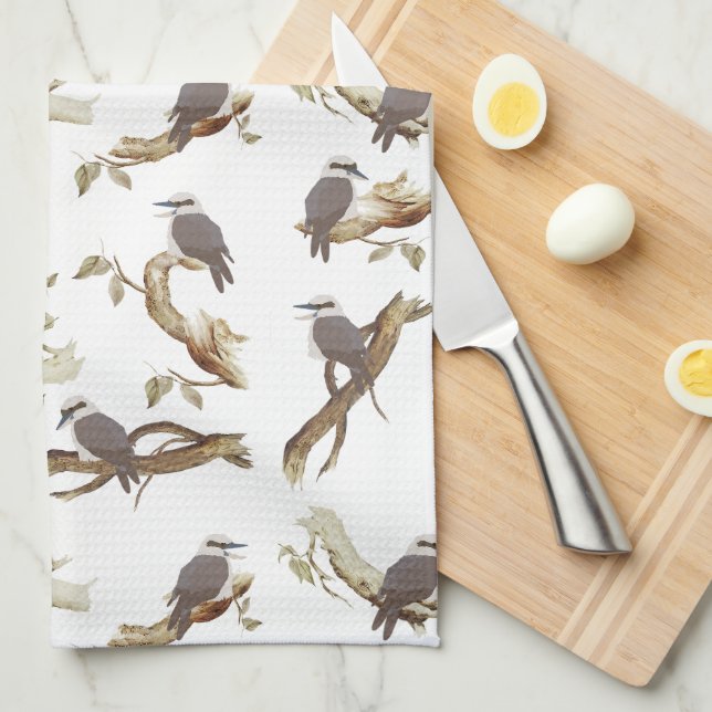 Laughing Kookaburra Australian Bird Eucalyptus  Kitchen Towel (Quarter Fold)