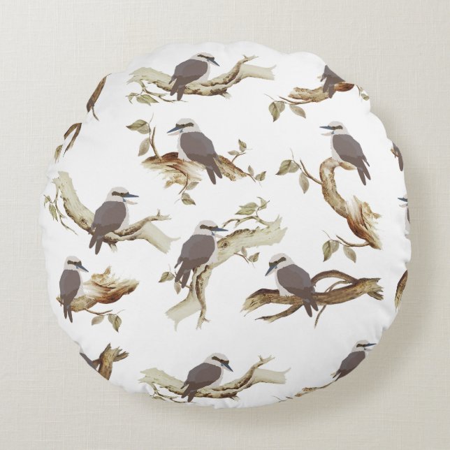Laughing Kookaburra Australian Bird Eucalyptus  Round Pillow (Front)