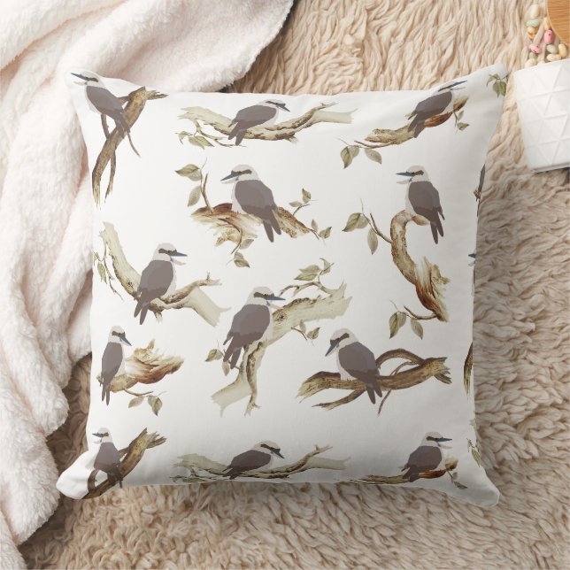 Laughing Kookaburra Australian Bird Eucalyptus  Throw Pillow (Blanket)