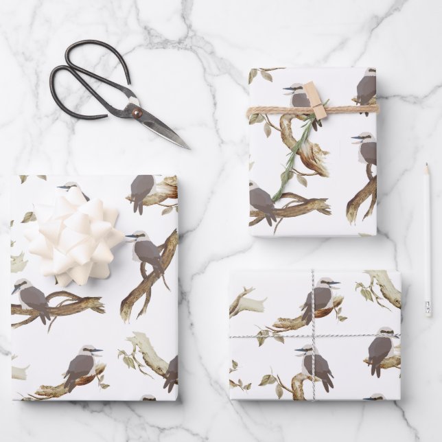 Laughing Kookaburra Australian Bird Eucalyptus  Wrapping Paper Sheets (Front)