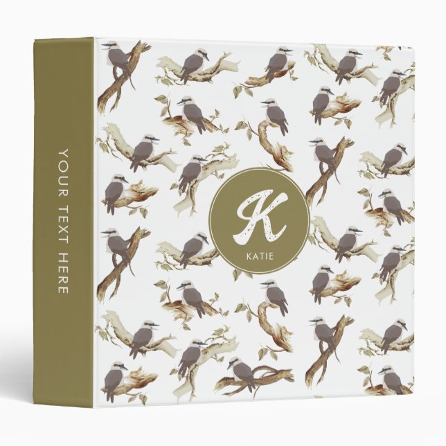 Laughing Kookaburra Australian Eucalyptus Monogram 3 Ring Binder (Front/Spine)