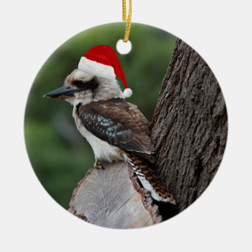 Laughing Kookaburra Bird Christmas Red Santa Hat Ceramic Ornament