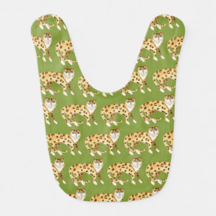 Laughing Leopard Watercolor Pattern Avocado Green Baby Bib