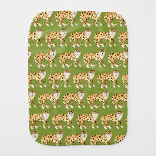 Laughing Leopard Watercolor Pattern Avocado Green Baby Burp Cloth
