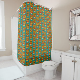 Laughing Leopard Watercolor Pattern Green Teal Shower Curtain