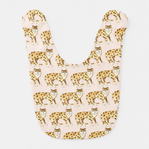 Laughing Leopard Watercolor Pattern Soft Pink Baby Bib