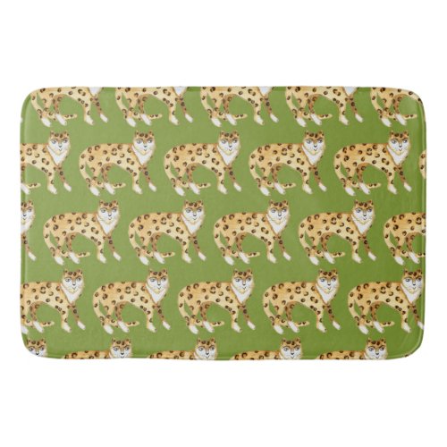 Laughing Leopards Smiling Cats Pattern Avocado Bath Mat