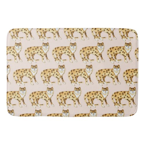 Laughing Leopards Smiling Cats Pattern Pink Bath Mat