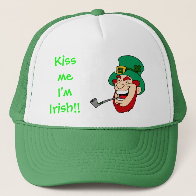 Laughing Leprechaun St Patrick's Day Trucker Hat (Front)